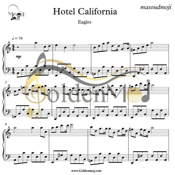 نت پیانو هتل کالیفرنیا Eagles